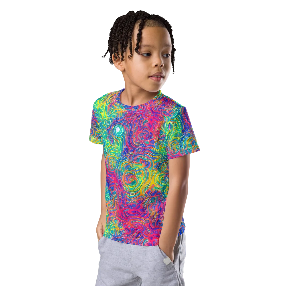Mosaic Current on Kids Crew Neck T-Shirt — Left Front