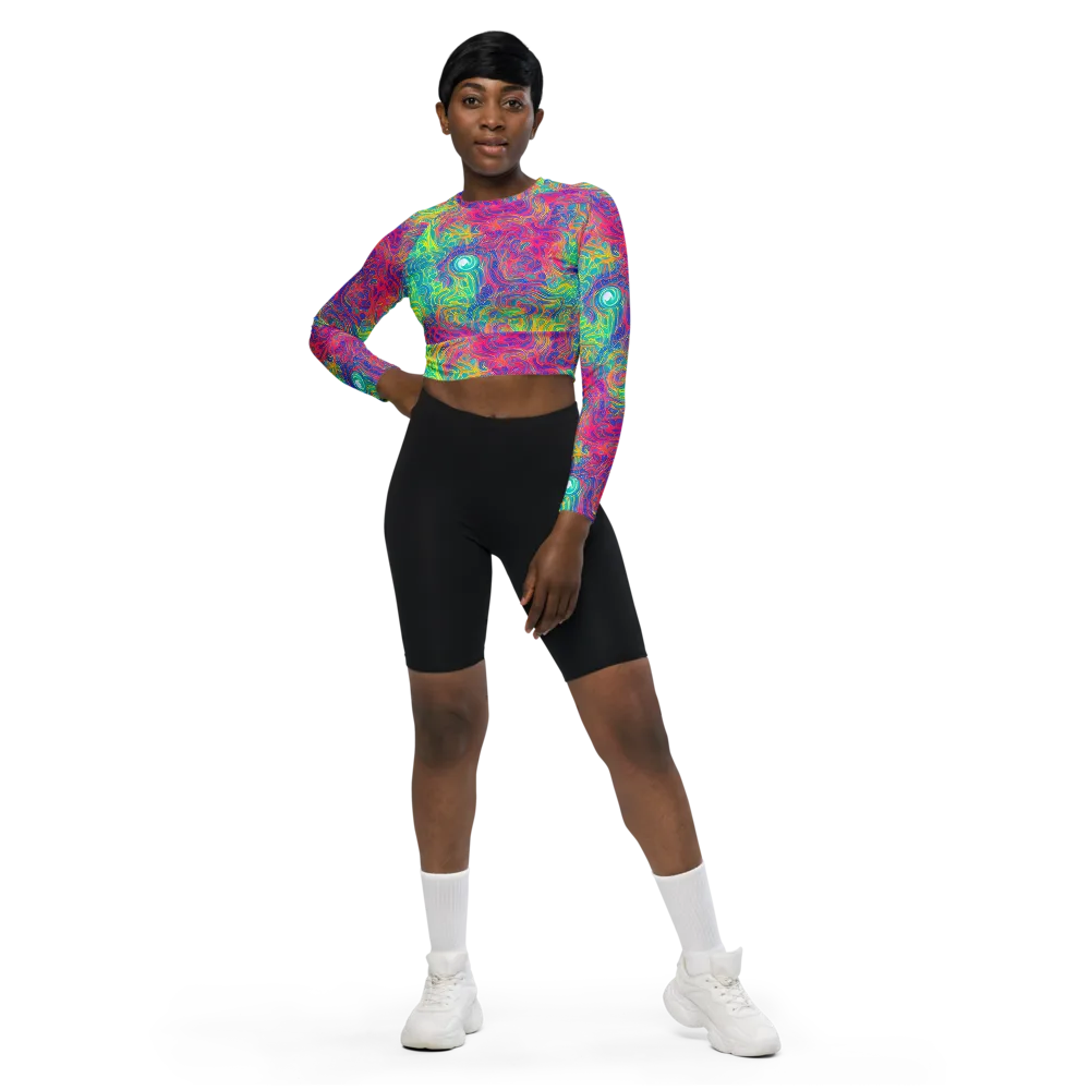 Mosaic Current on Long Sleeve Crop Top — Front