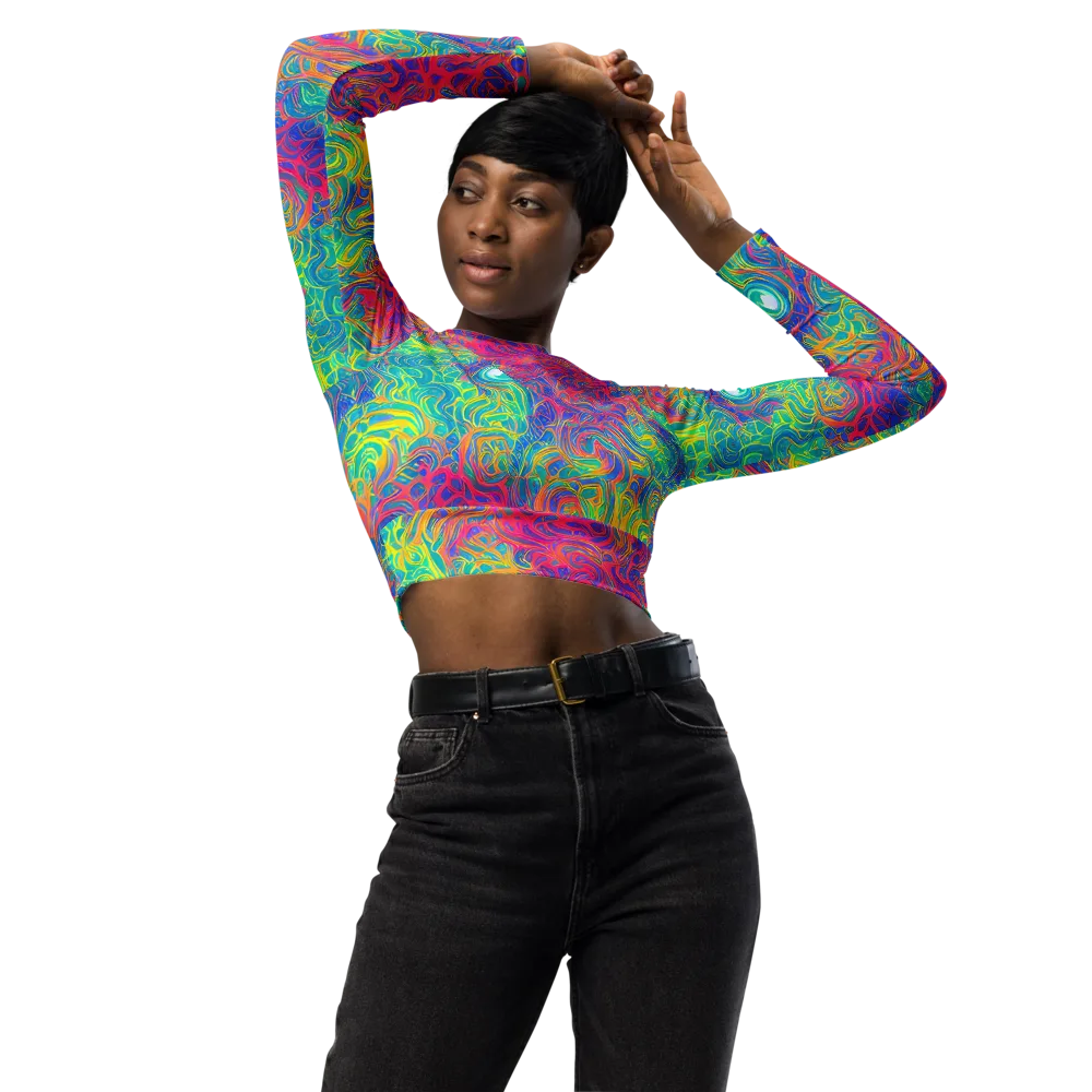 Mosaic Current on Long Sleeve Crop Top — Front