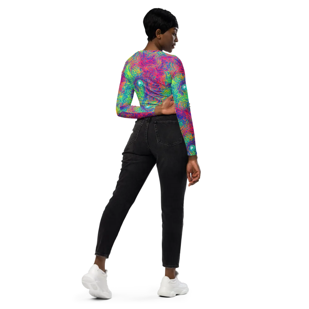 Mosaic Current on Long Sleeve Crop Top — Right Back