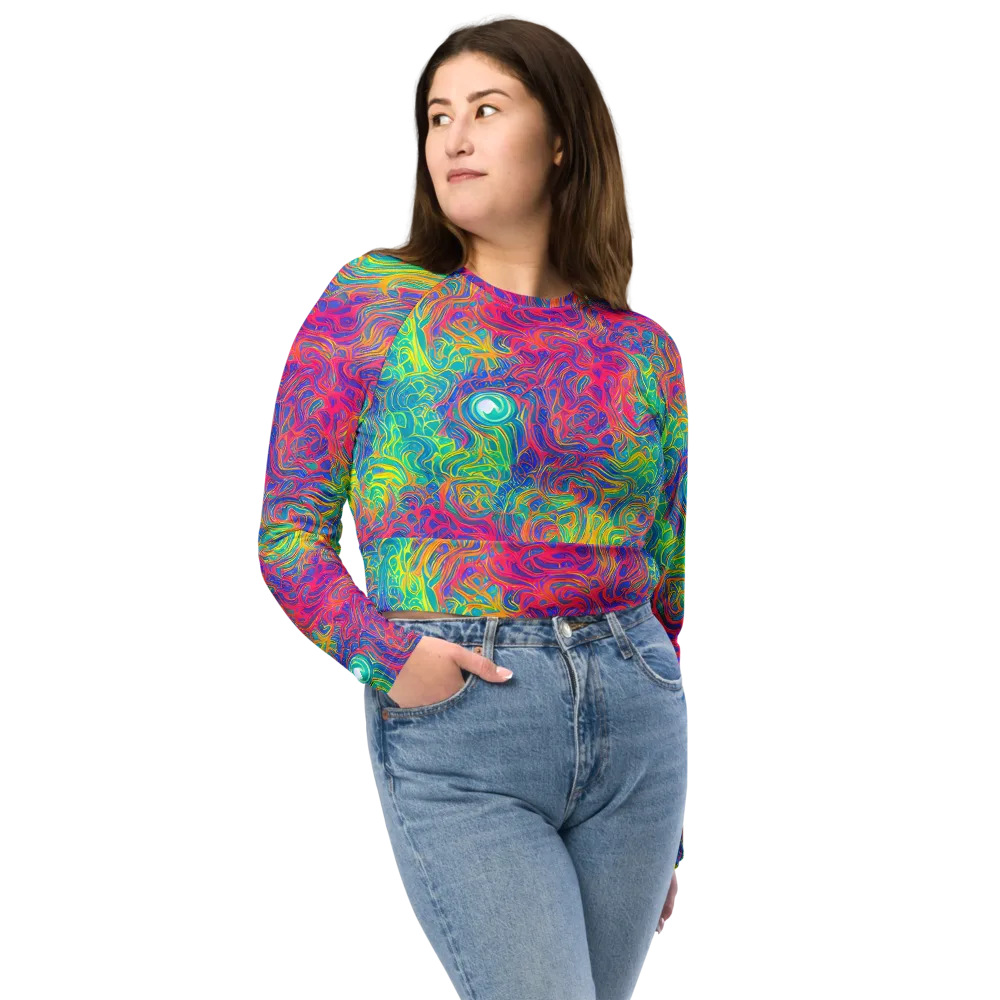 Mosaic Current on Long Sleeve Crop Top — Front