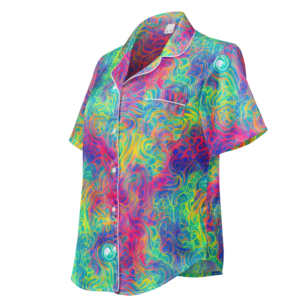 Mosaic Current on Women's Short Sleeve Pajama Top — Left Front