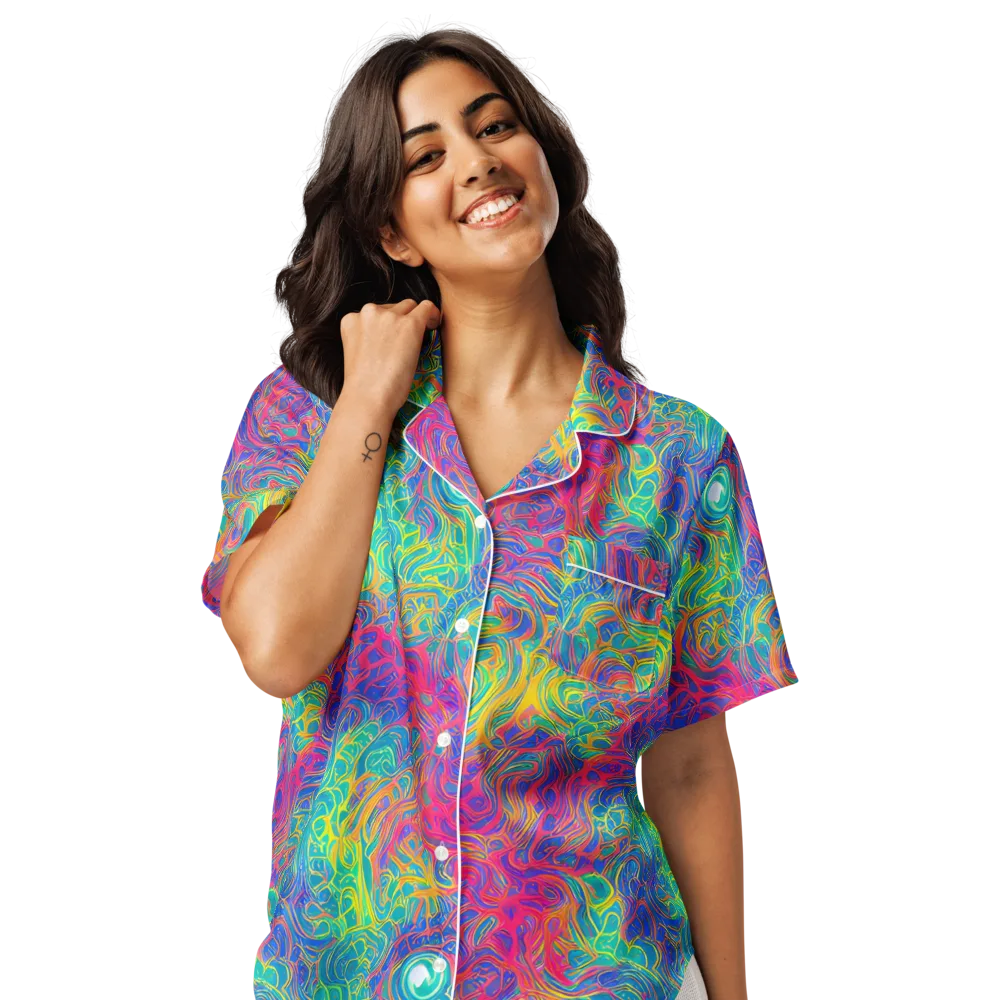 Mosaic Current on Women's Short Sleeve Pajama Top — Front