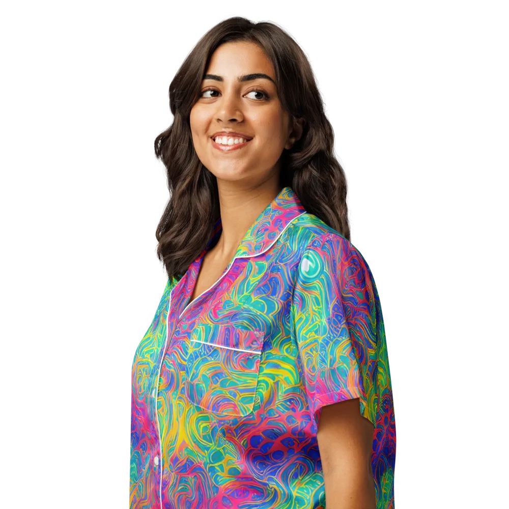 Mosaic Current on Women's Short Sleeve Pajama Top — Left Front