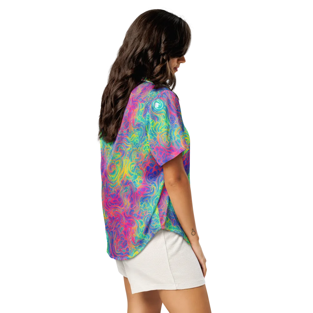 Mosaic Current on Women's Short Sleeve Pajama Top — Right Back