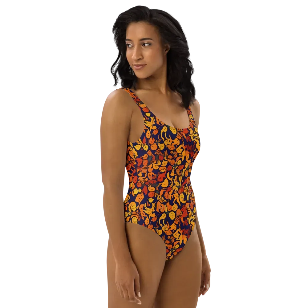 Autumn Voltage on One-Piece Swimsuit — Right
