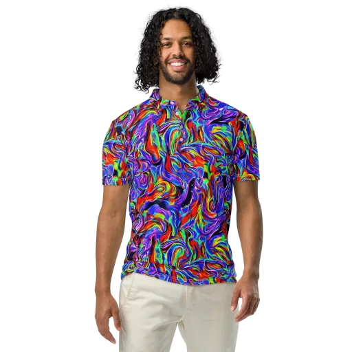 Electric Riviera on a Men's Slim Fit Polo Shirt