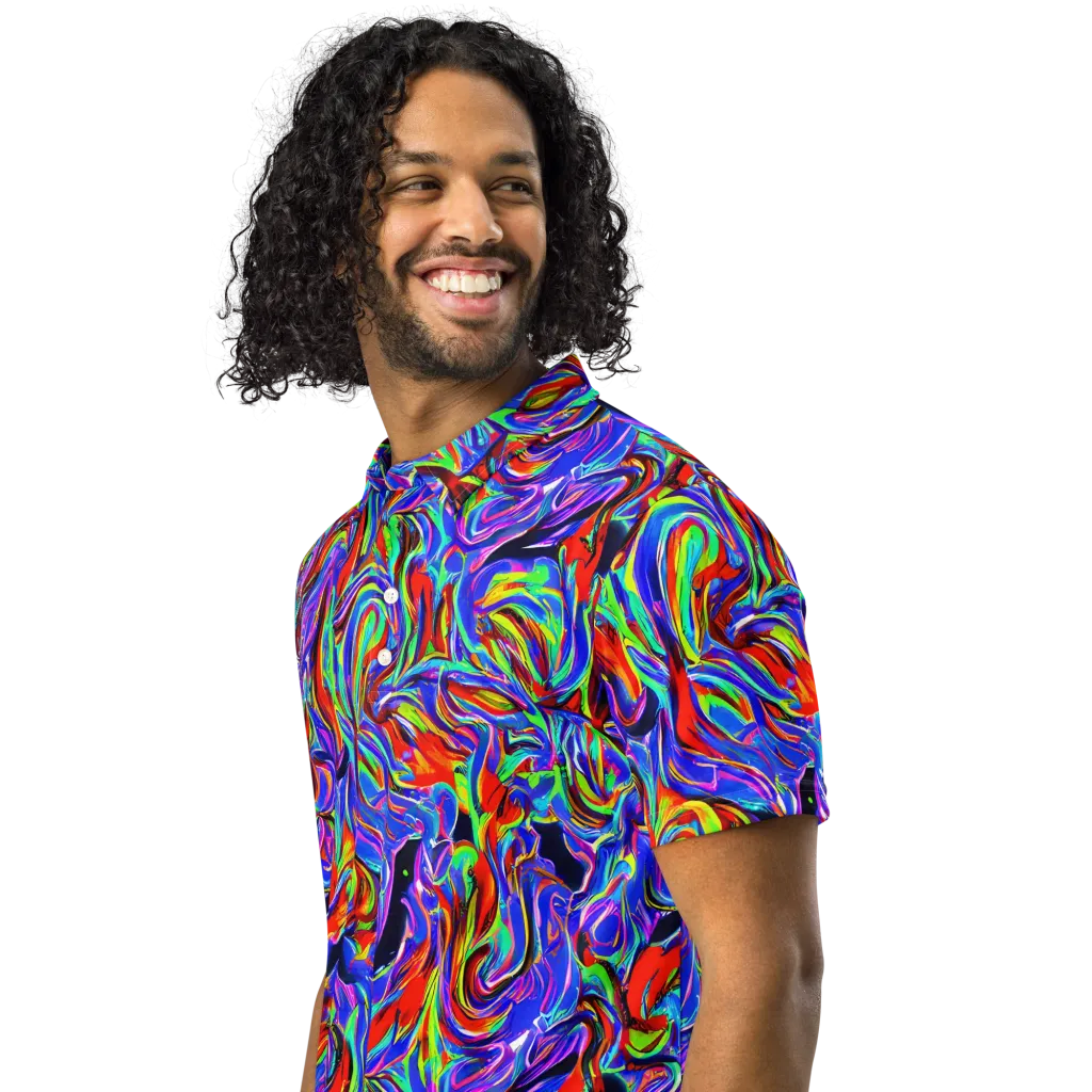 Electric Riviera on Men's Slim Fit Polo Shirt — Left Front