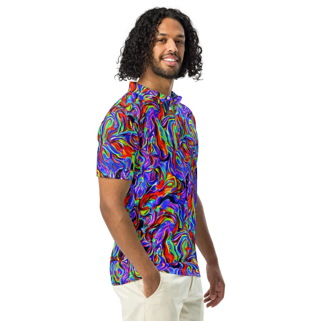 Electric Riviera on Men's Slim Fit Polo Shirt — Right Front