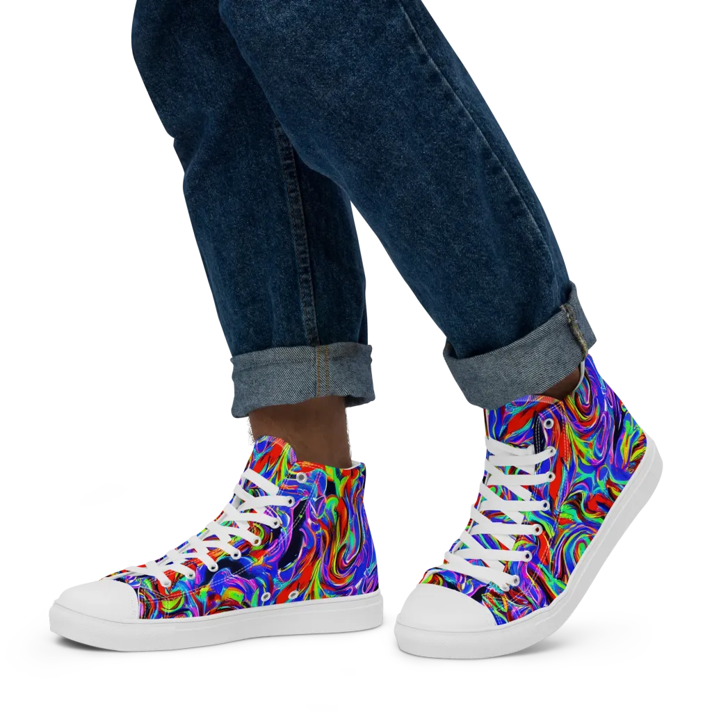 Electric Riviera on Men's High Top Canvas Shoes — Left