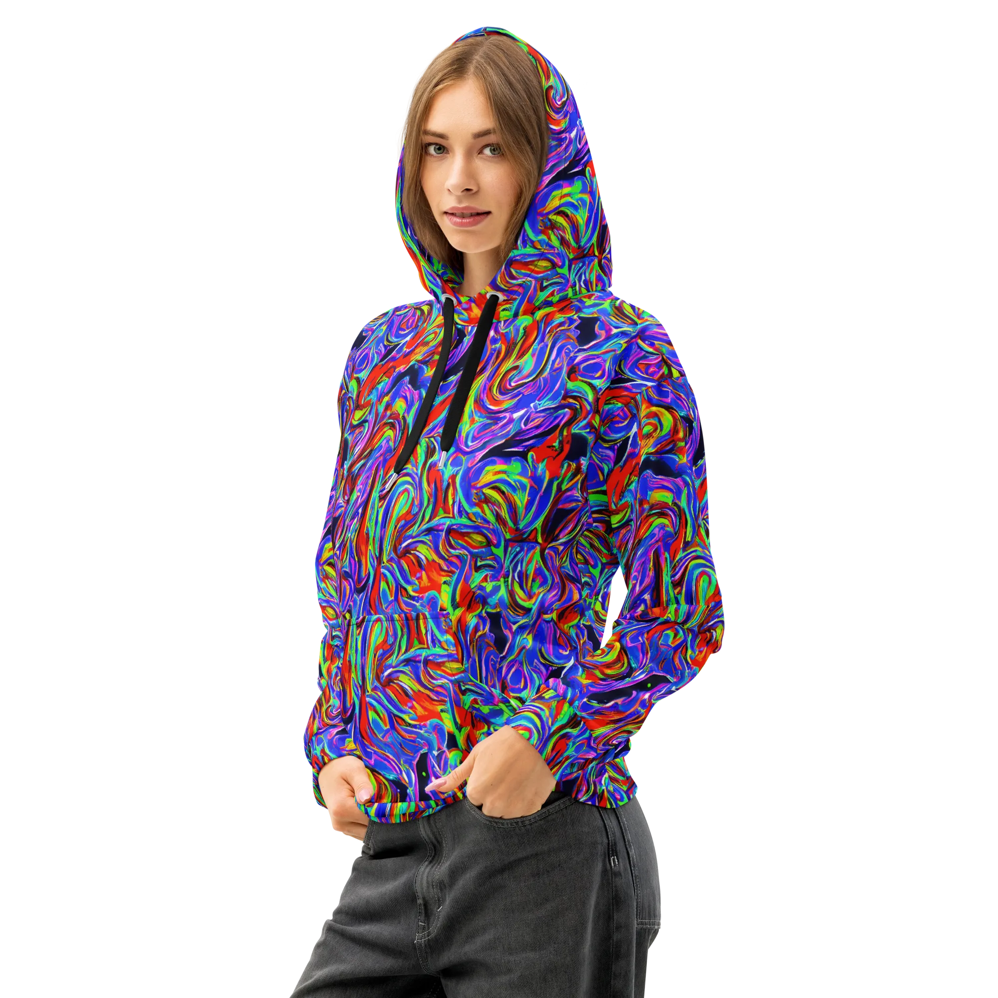 Electric Riviera on Cotton Hoodie — Left Front