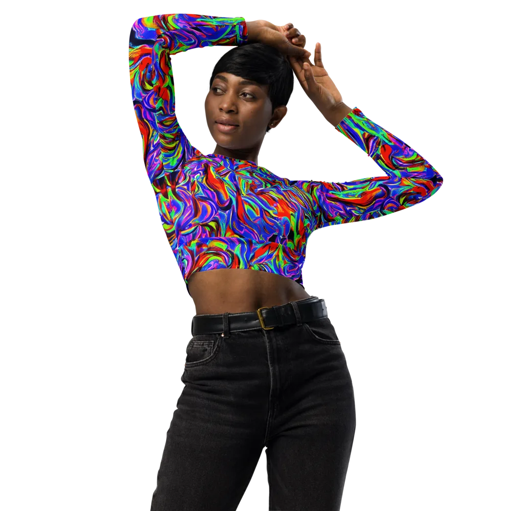 Electric Riviera on Long Sleeve Crop Top — Front