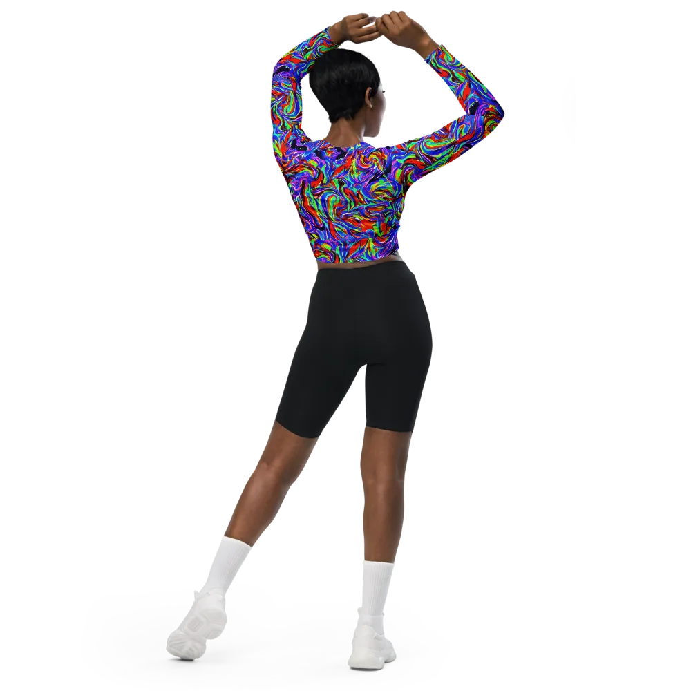 Electric Riviera on Long Sleeve Crop Top — Back