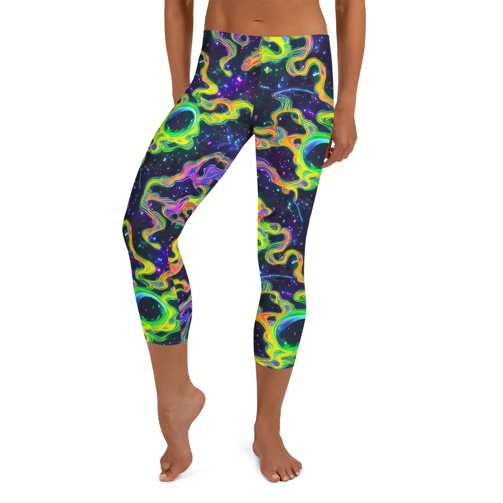 Neon Star Current on Capri Leggings — Front