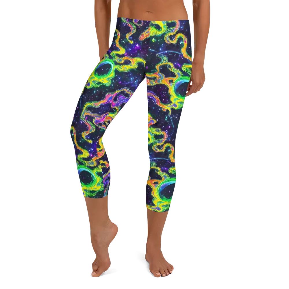 Neon Star Current on Capri Leggings — Front