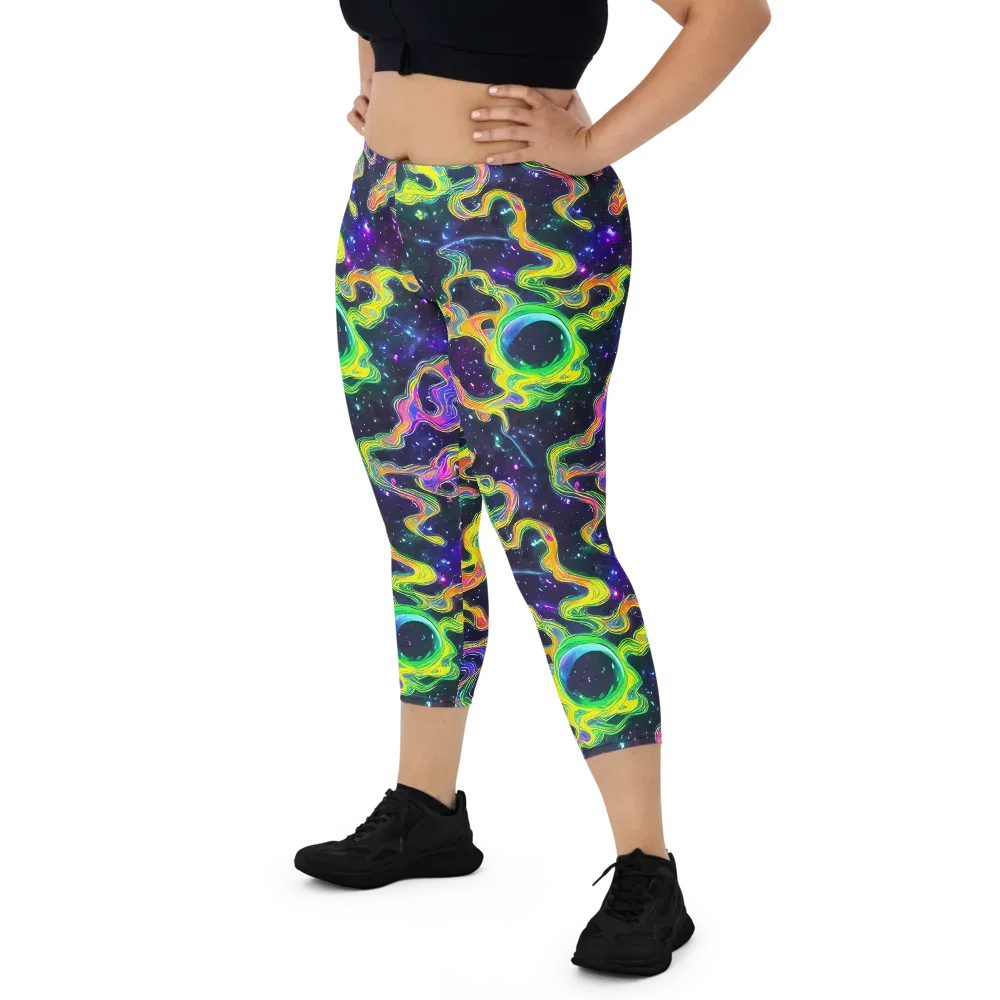 Neon Star Current on Capri Leggings — Front