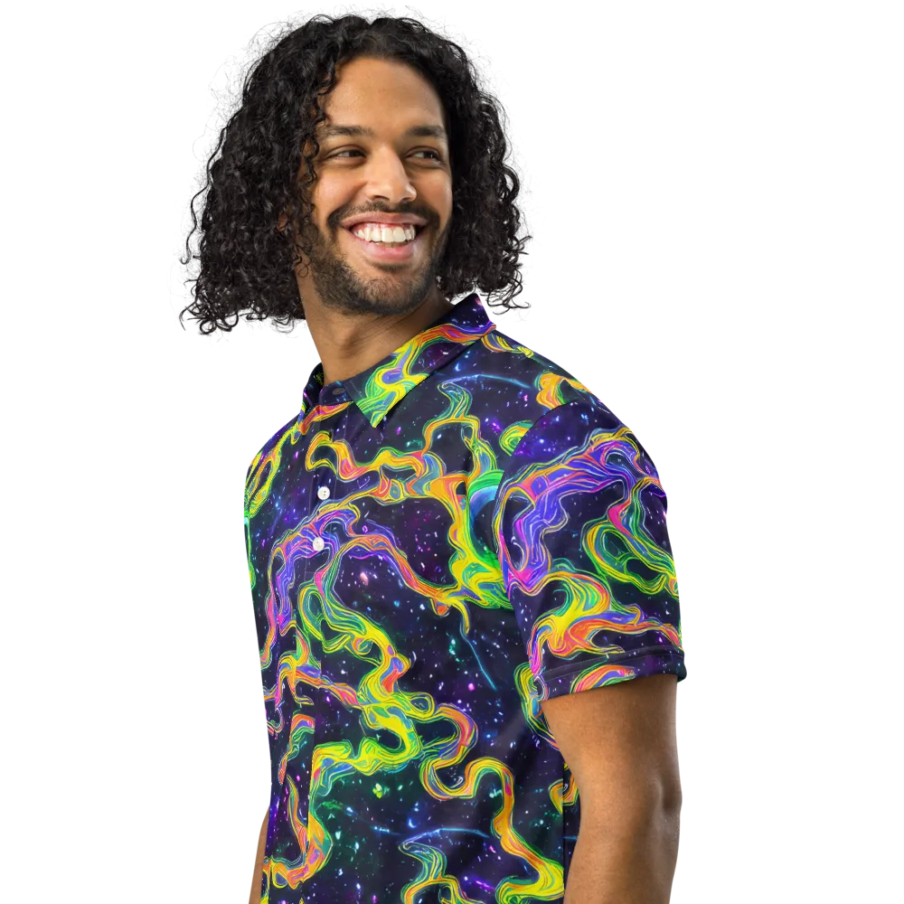 Neon Star Current on Men's Slim Fit Polo Shirt — Left Front