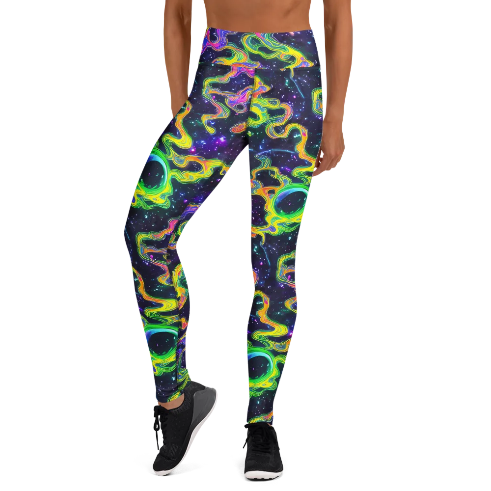 Neon Star Current on Yoga Leggings — Front