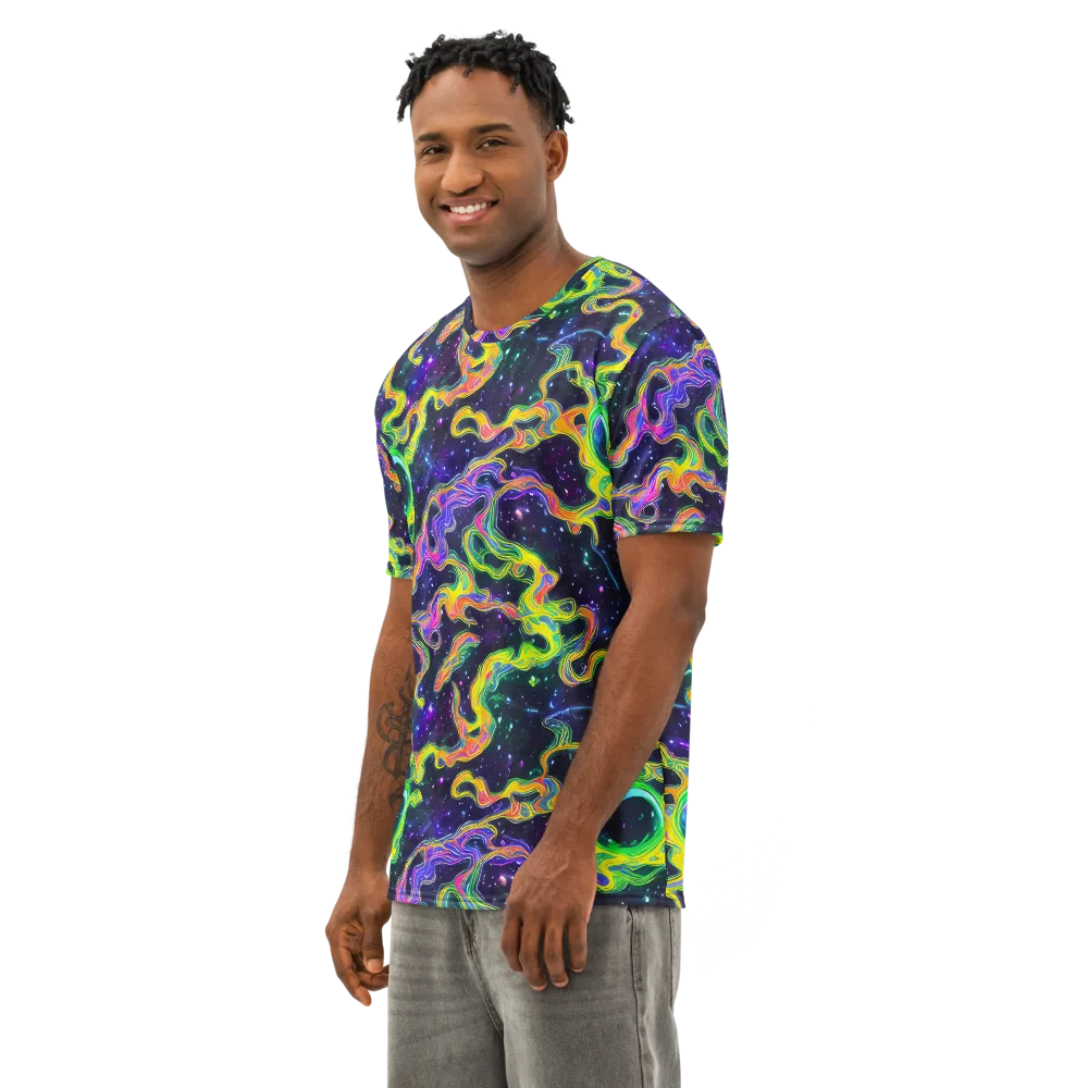Neon Star Current on Men's Cotton Crew Neck T-Shirt — Left Front