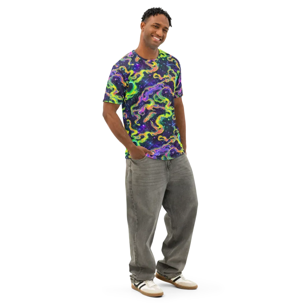 Neon Star Current on Men's Cotton Crew Neck T-Shirt — Right Front
