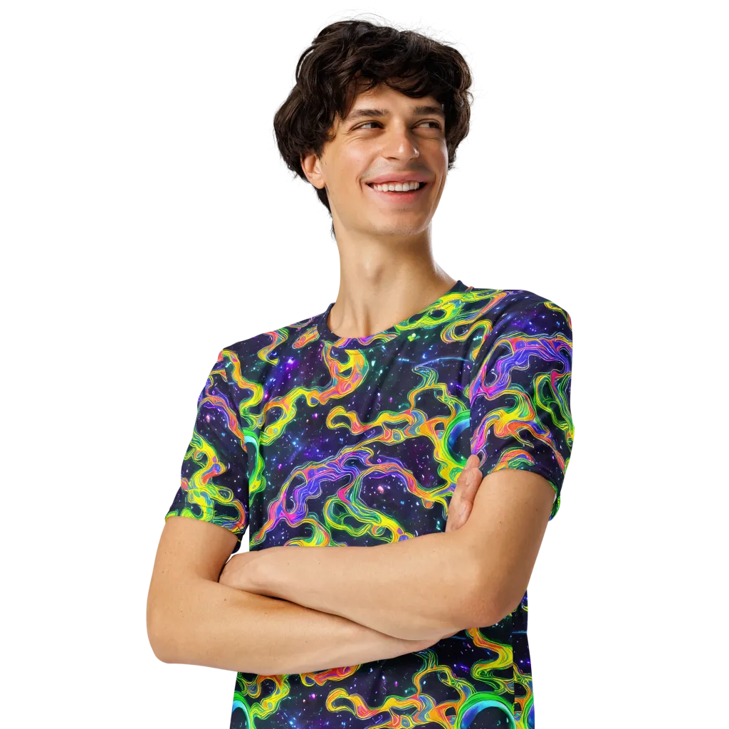 Neon Star Current on Men's Crew Neck T-Shirt — Left Front