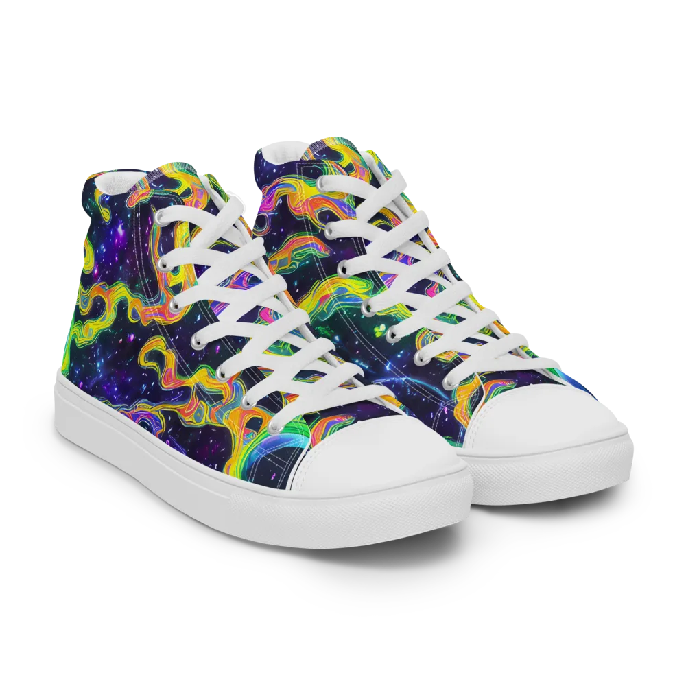 Neon Star Current on Men's High Top Canvas Shoes — Right Front