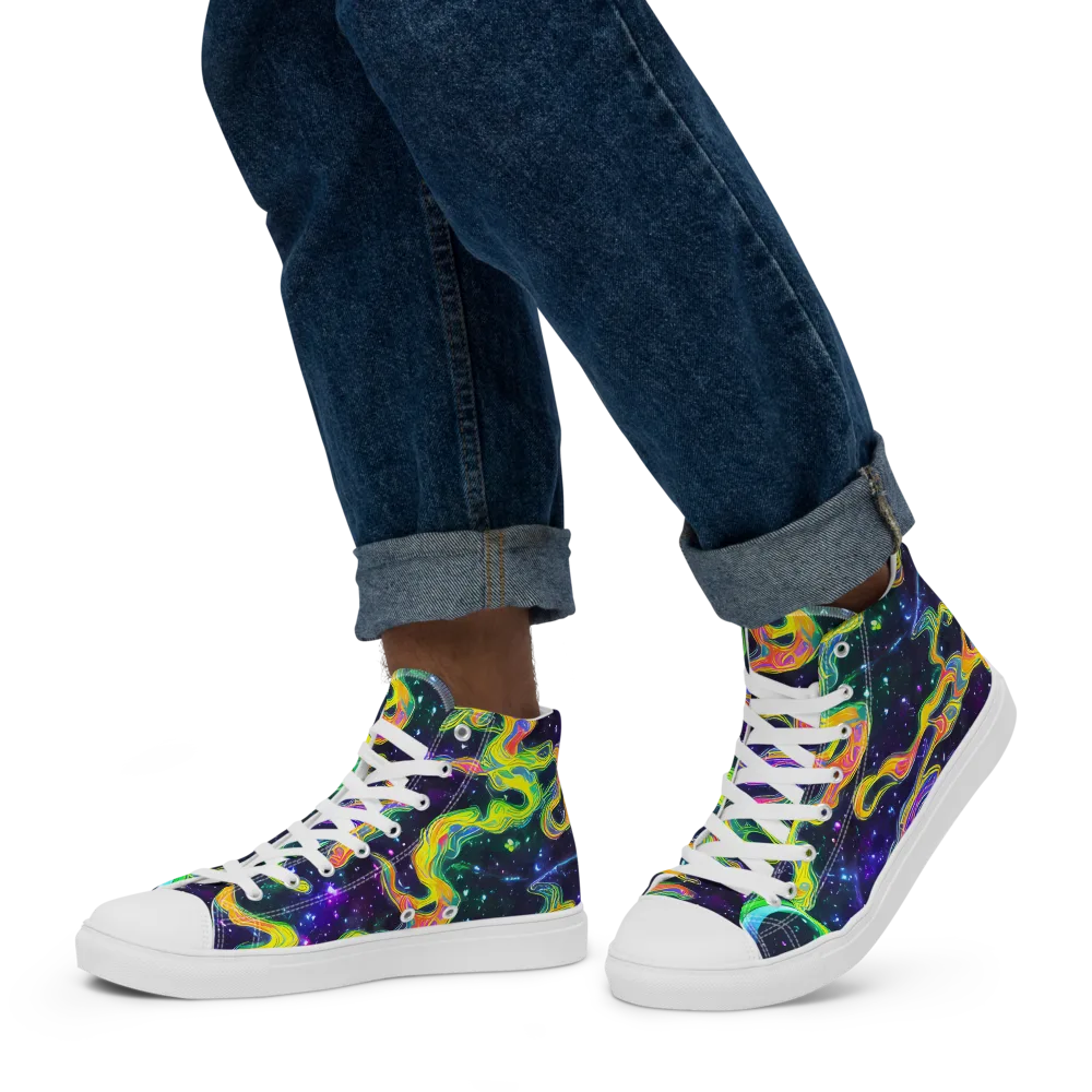 Neon Star Current on Men's High Top Canvas Shoes — Left