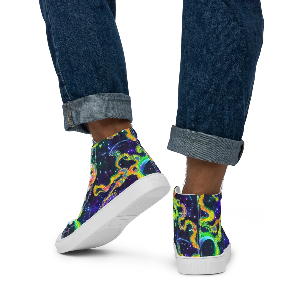 Neon Star Current on Men's High Top Canvas Shoes — Back