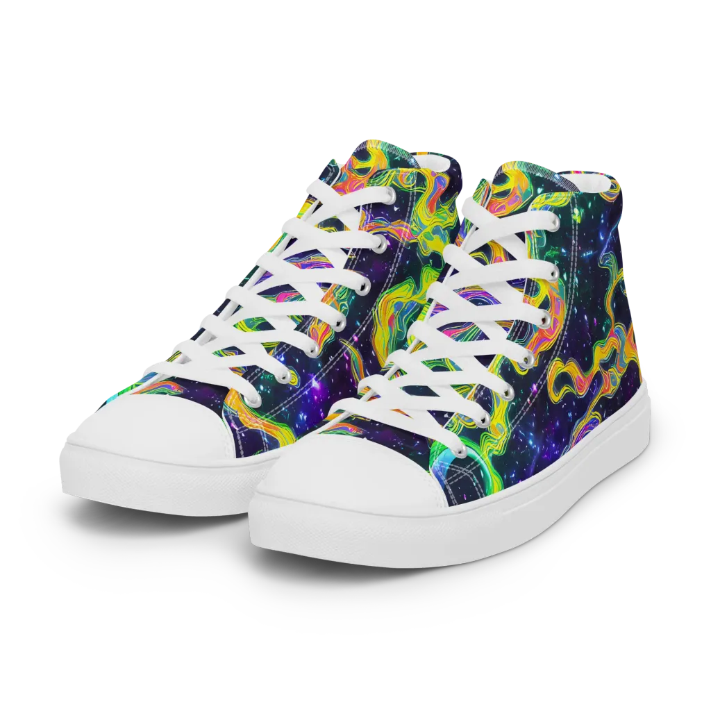 Neon Star Current on Women's High Top Canvas Shoes — Left Front