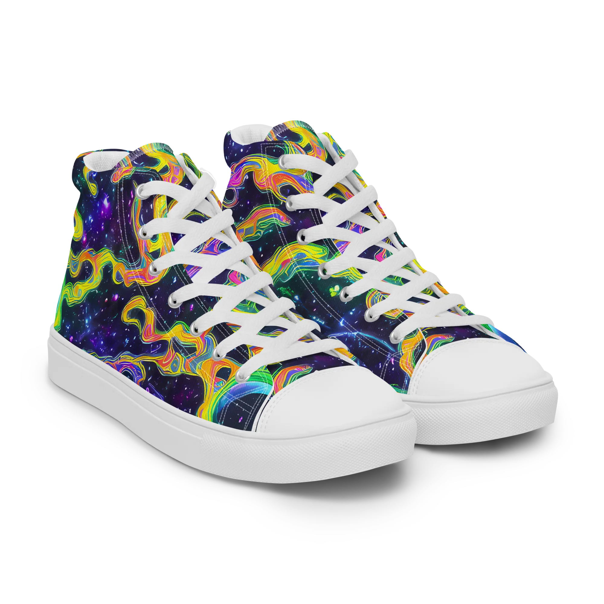 Neon Star Current on Women's High Top Canvas Shoes — Right Front