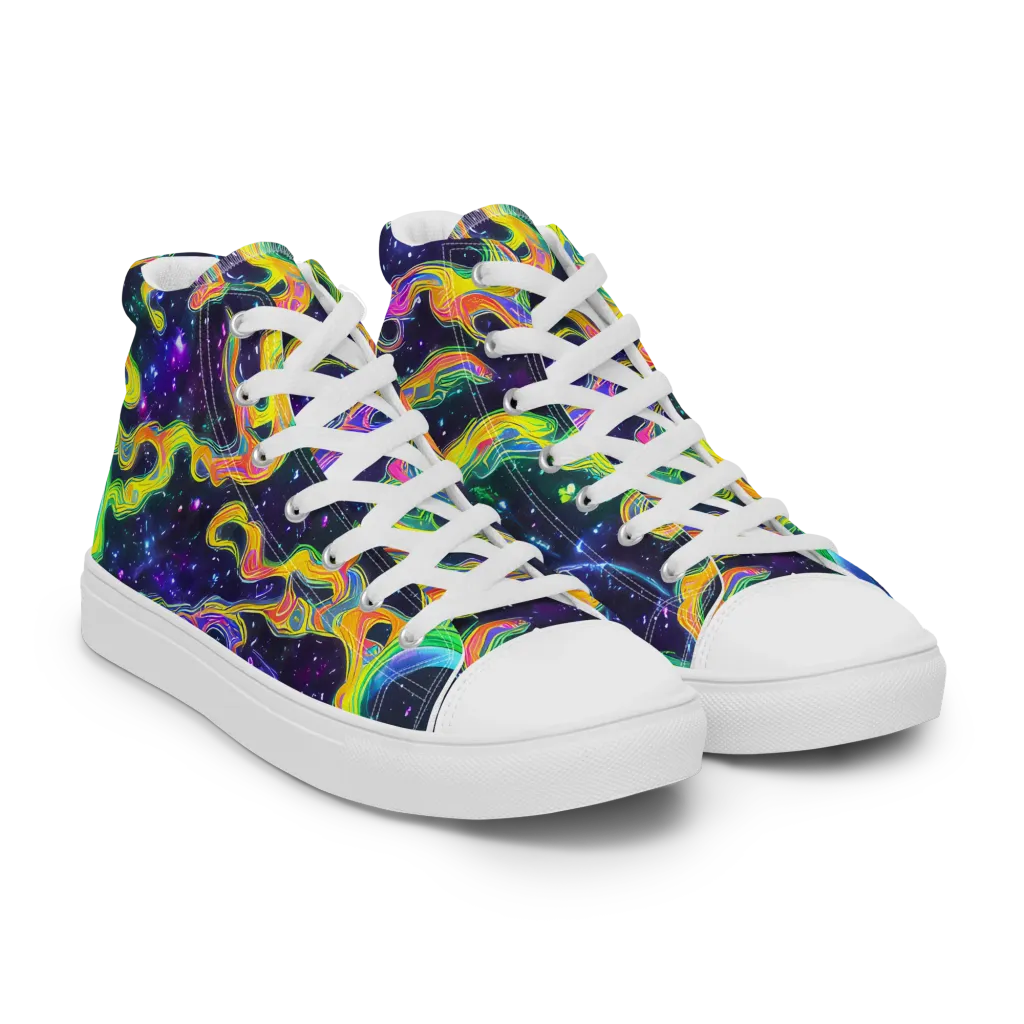 Neon Star Current on Women's High Top Canvas Shoes — Right Front
