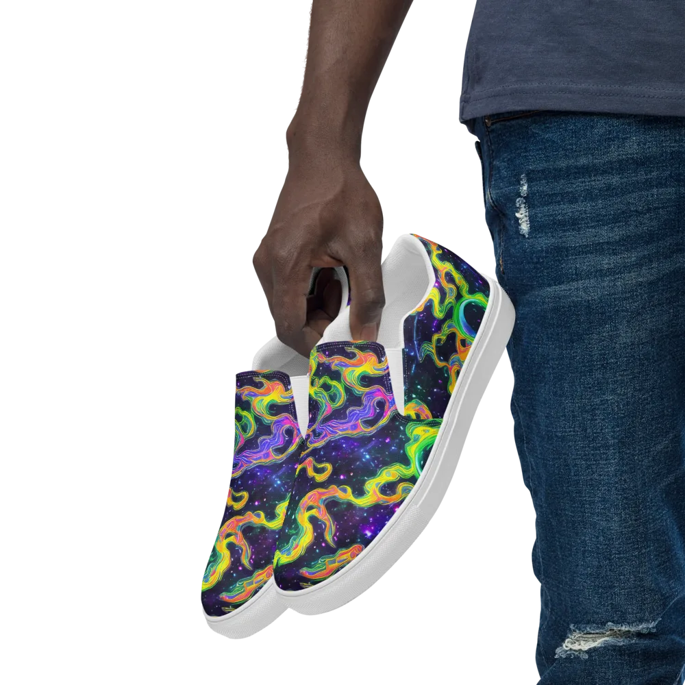 Neon Star Current on Men's Slip-On Canvas Shoes — Left Front