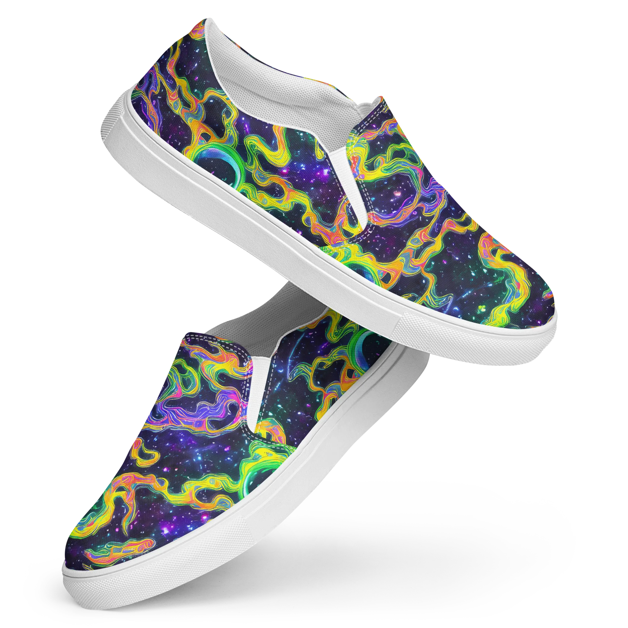 Neon Star Current on Women's Slip-On Canvas Shoes — Front