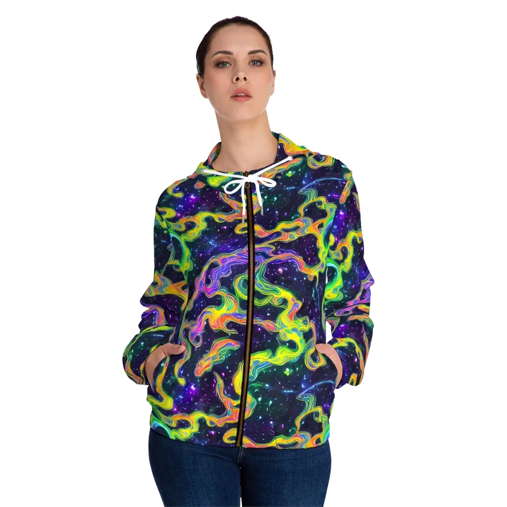 Neon Star Current on Women's Full-Zip Hoodie — Front On Person