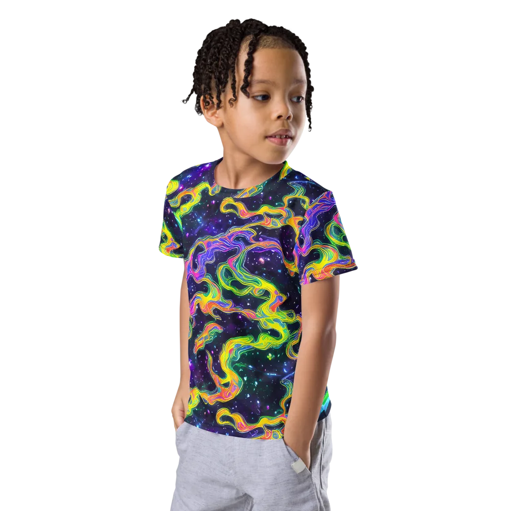 Neon Star Current on Kids Crew Neck T-Shirt — Left Front
