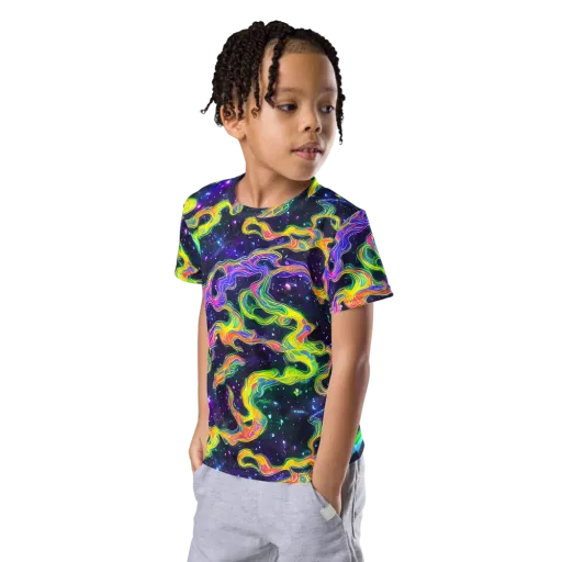 Neon Star Current on a Kids Crew Neck T-Shirt