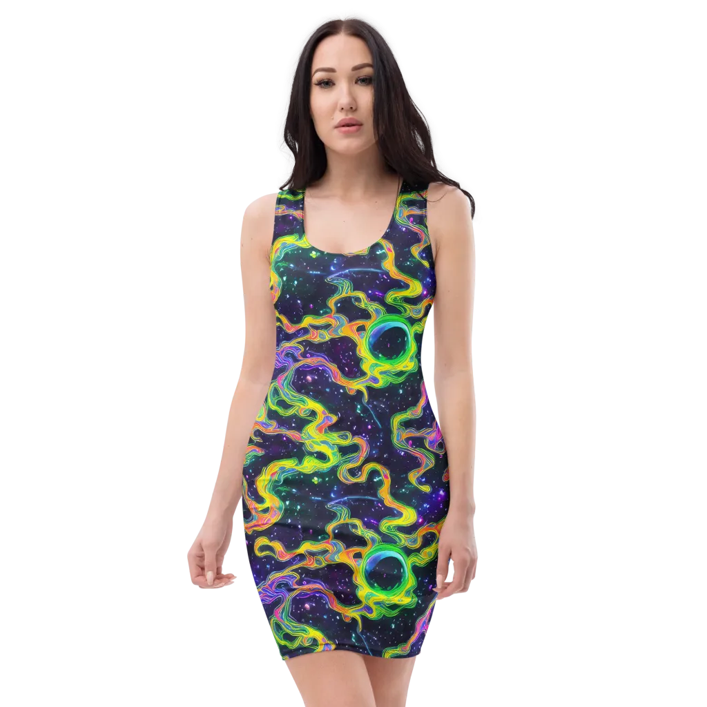 Neon Star Current on Bodycon Dress — Front