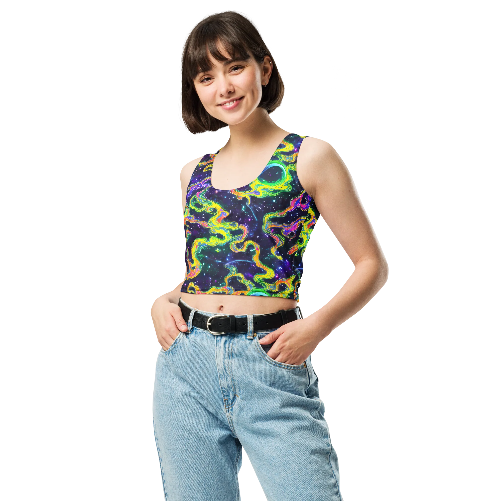Neon Star Current on Crop Top — Front