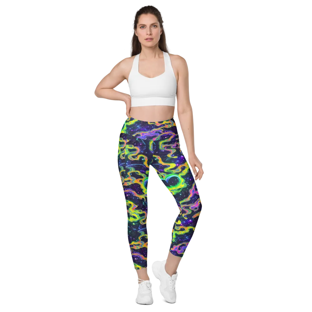 Neon Star Current on Leggings with Pockets — Front