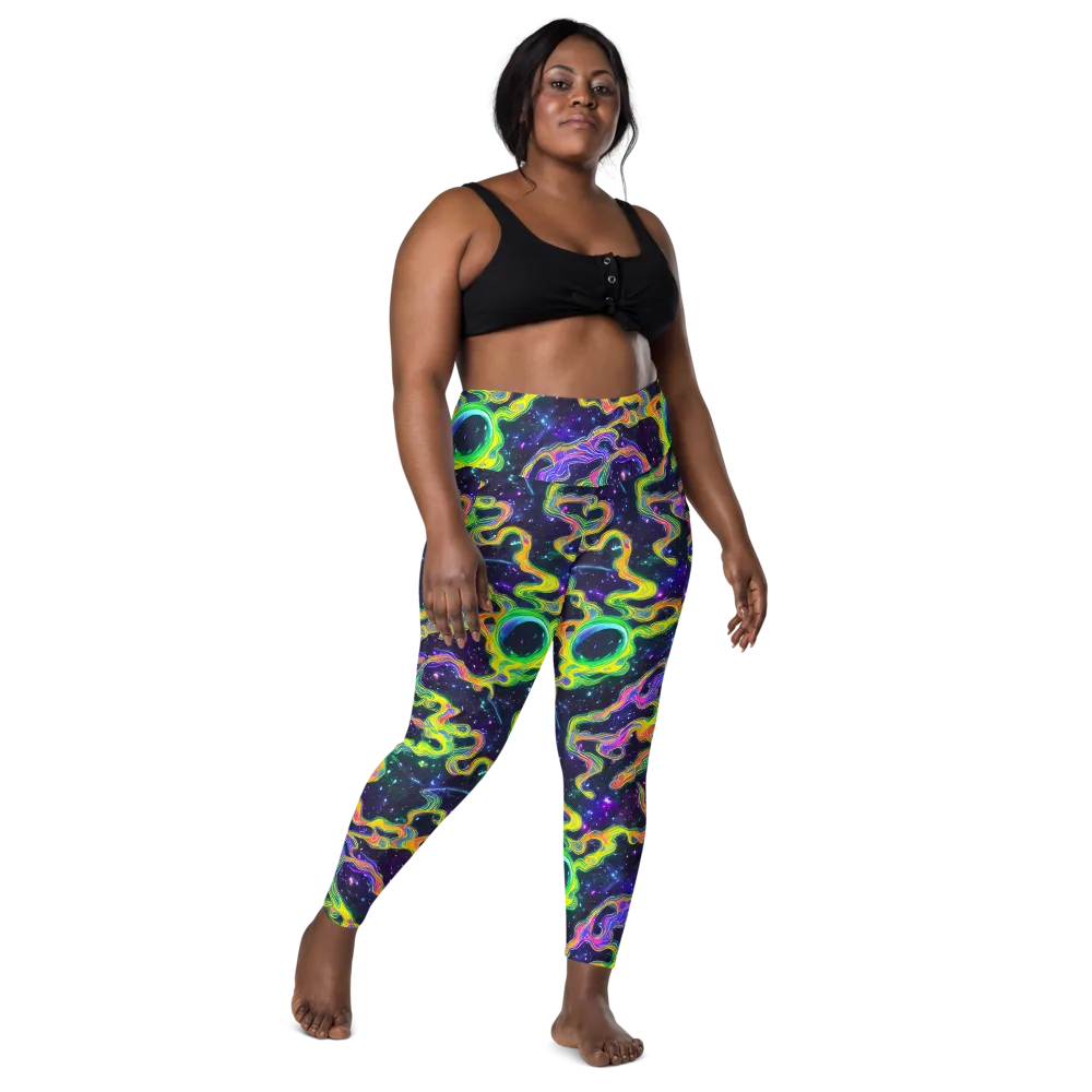 Neon Star Current on Leggings with Pockets — Front