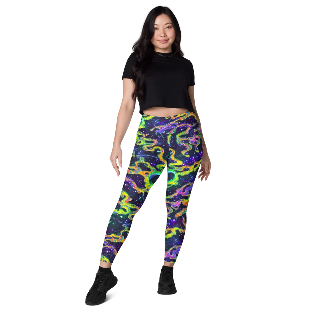 Neon Star Current on Leggings with Pockets — Front
