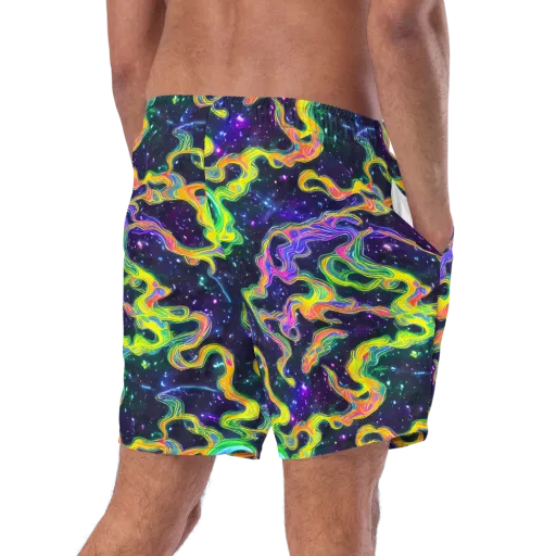 Neon Star Current on a Swim Trunks