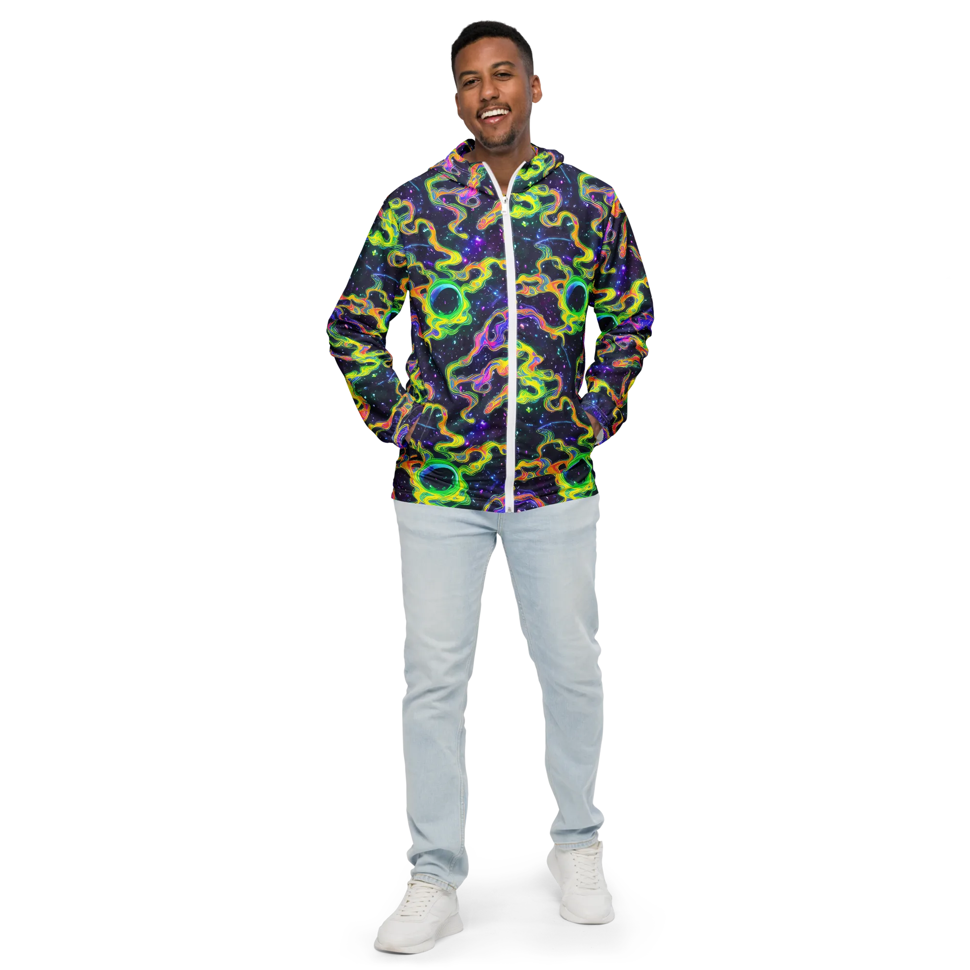 Neon Star Current on Men's Windbreaker — Front