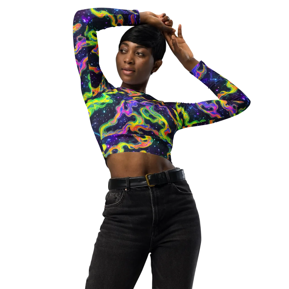 Neon Star Current on Long Sleeve Crop Top — Front