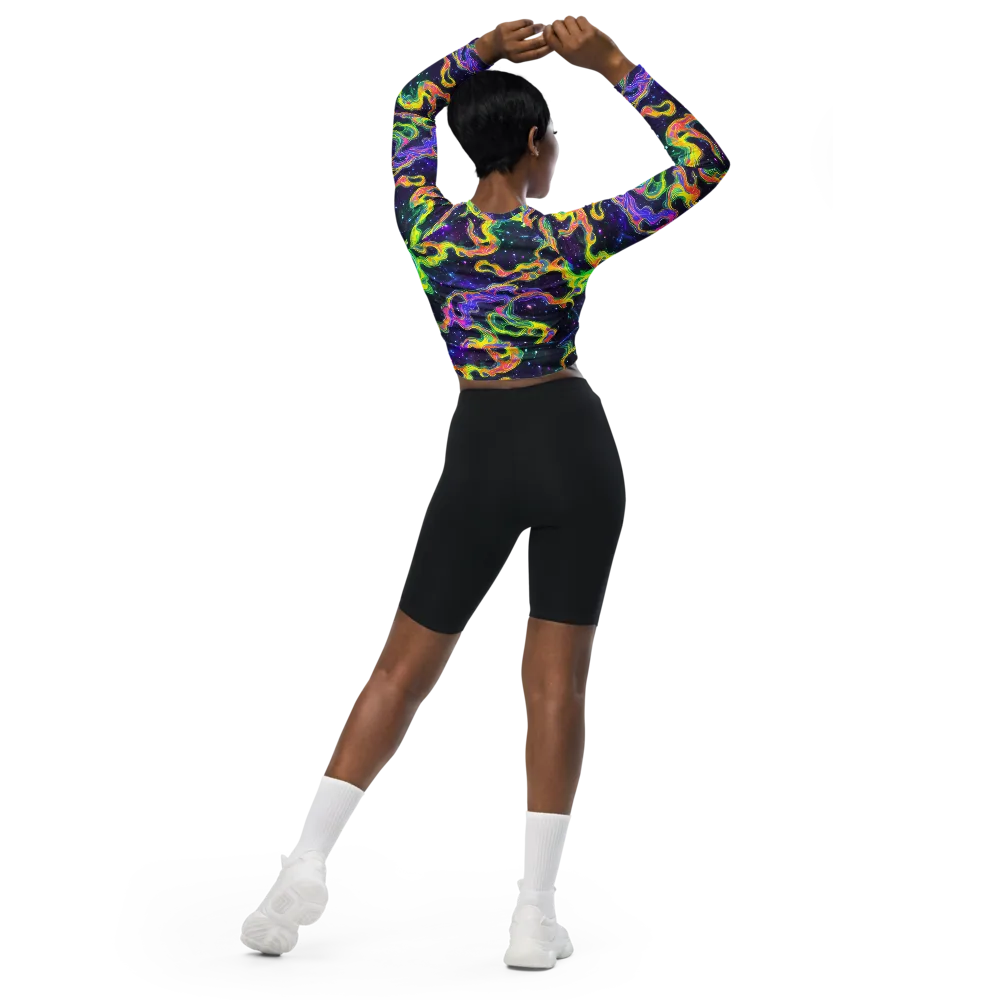 Neon Star Current on Long Sleeve Crop Top — Back