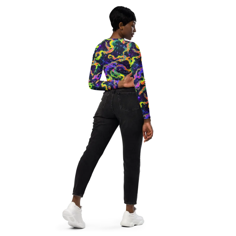 Neon Star Current on Long Sleeve Crop Top — Right Back