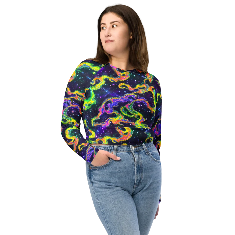 Neon Star Current on Long Sleeve Crop Top — Front