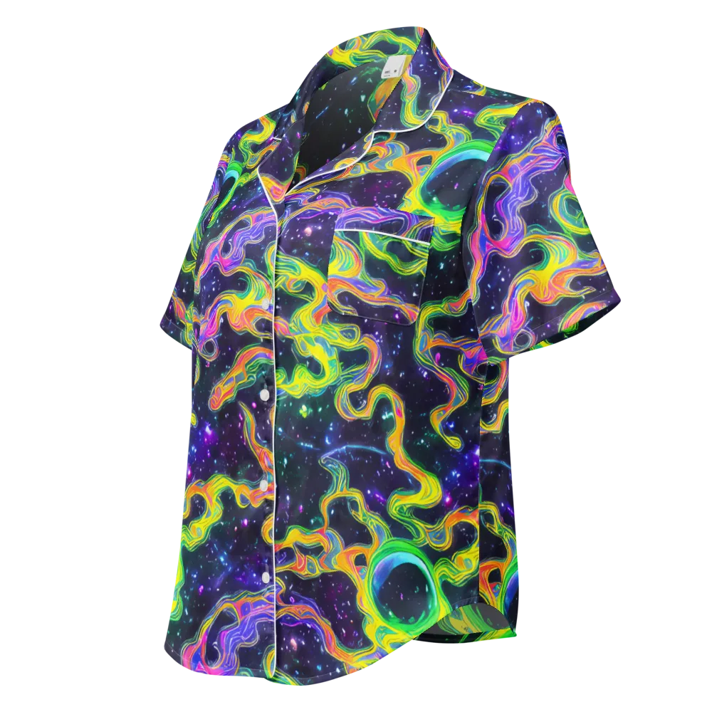 Neon Star Current on Women's Short Sleeve Pajama Top — Left Front