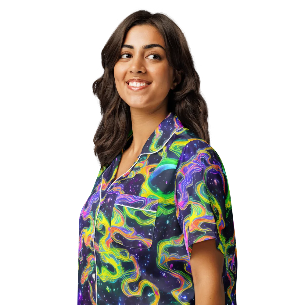 Neon Star Current on Women's Short Sleeve Pajama Top — Left Front