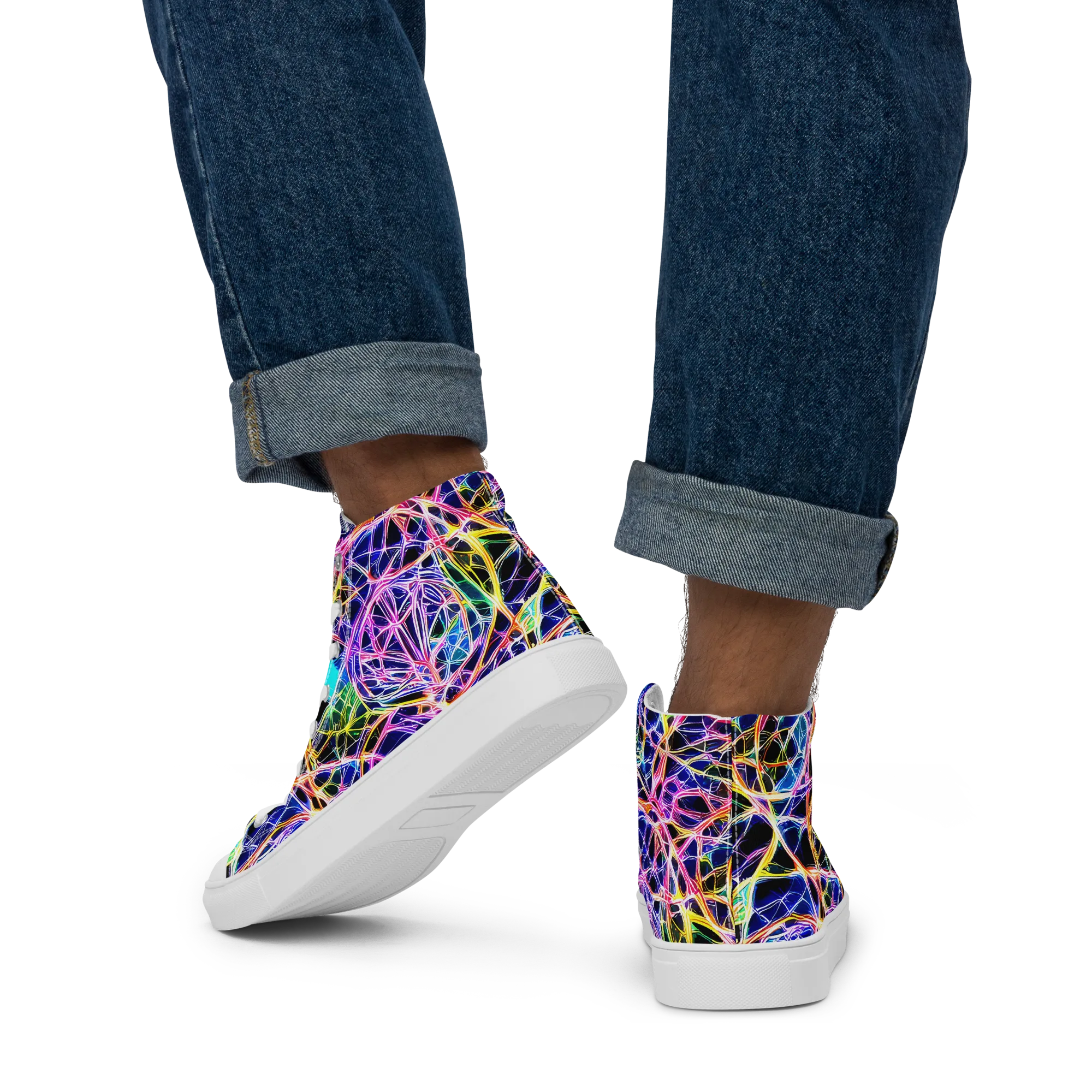 Laser Lace on Men's High Top Canvas Shoes — Back